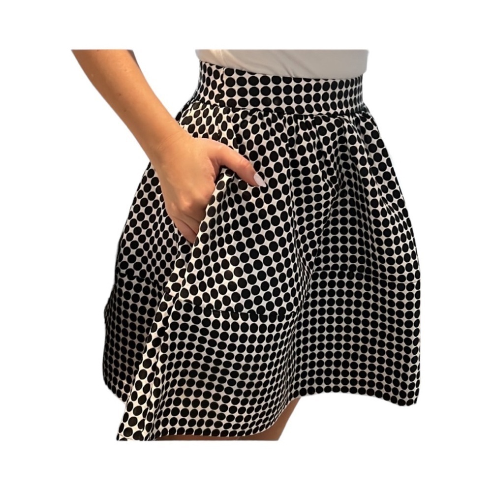 Express Black White Polka Dot A-Line Skirt Size 6 High Waist Flare Retro EUC
